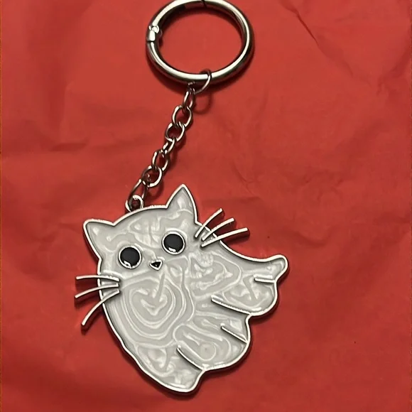 Silver Cat Ghost Keychain / Bag Charm NWT Spooky Halloween Keys - Picture 6 of 7